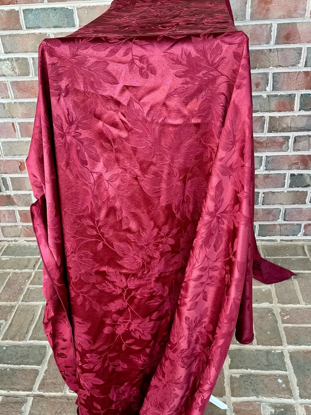 Vintage Burgundy Damask Floral Tablecloth Rectangle 102x57 Red Jacquard Satin